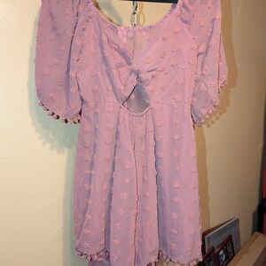 Pink Textured Short Sleeve Dress